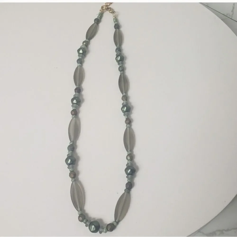 ARTISAN Lucite Resin Beaded Necklace Shades Of Green